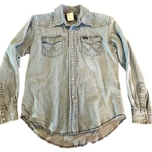 Vintage Wrangler Classic Denim Pearl Snap Shirt, Youth Large Western, Retro